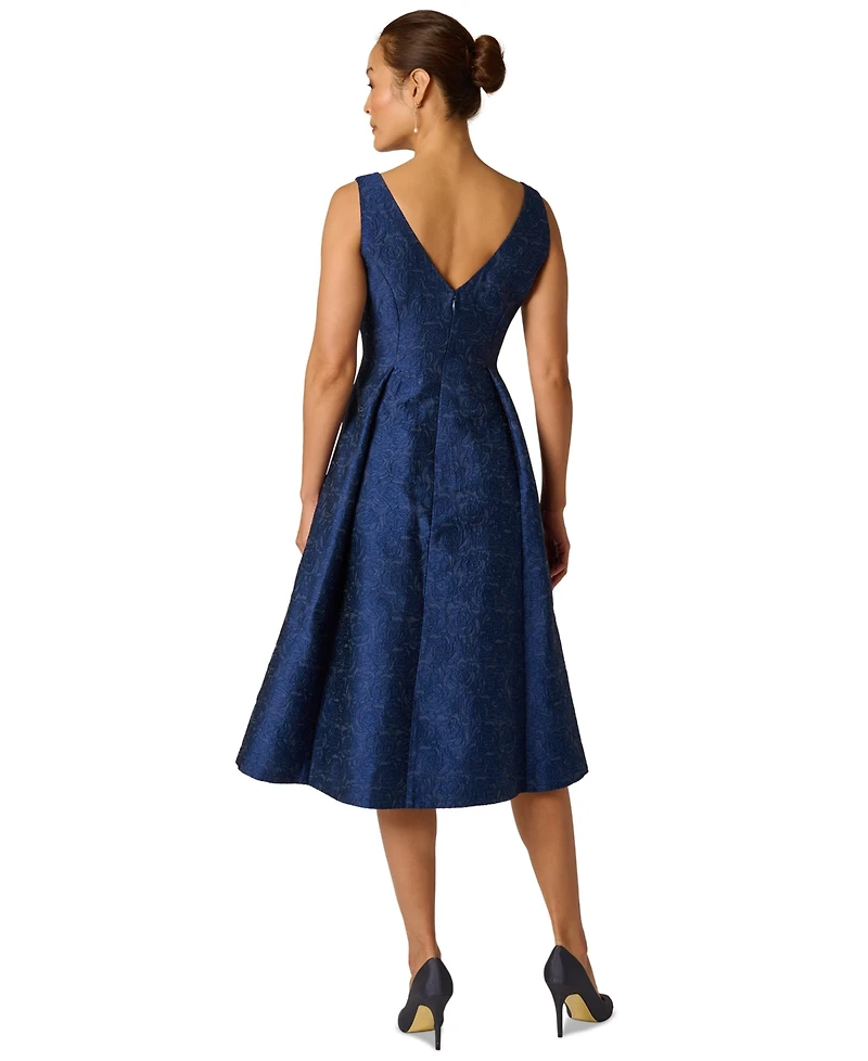 Adrianna Papell V-Neck Embroidered Dress
