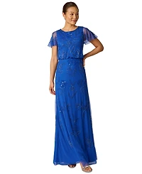 Adrianna Papell Women's Beaded Blouson Flutter-Sleeve Dress
