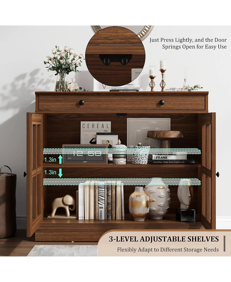 gaomon Modern Sideboard Buffet Cabinet with 2 Glass Doors and Storage Drawer - Adjustable Shelf, Versatile Entryway Storage