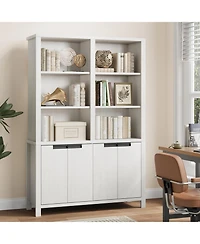 gaomon Extra Wide 71" Tall Bookshelf Storage Cabinet - 5-Tier Adjustable Shelves and 4 Doors - Durable Wooden Organizer for Office, Living Room