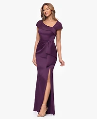 Xscape Petite Short-Sleeve Asymmetrical neck Gown