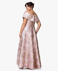 Xscape Plus Off-The-Shoulder Metallic Jacquard Ball Gown
