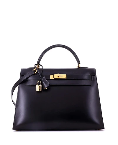 Pre-Owned HERMES Kelly 32 Handbag Black Box Calf with Gold Hardware