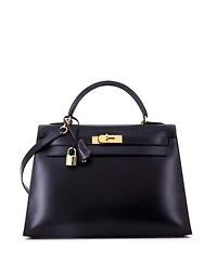 Pre-Owned HERMES Kelly 32 Handbag Black Box Calf with Gold Hardware