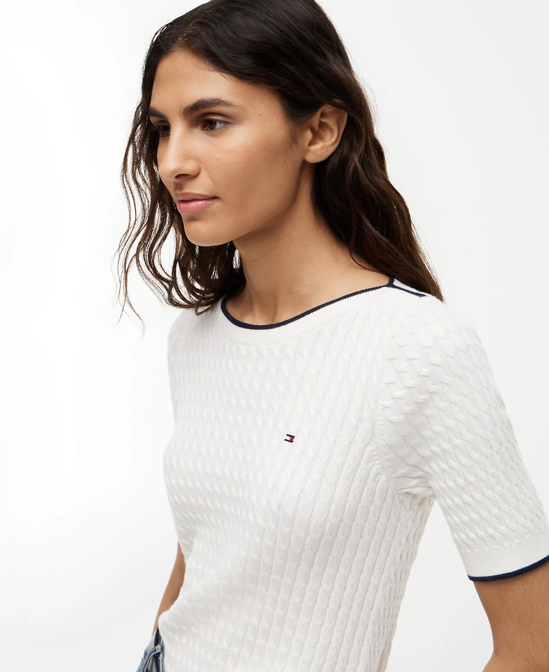 Tommy Hilfiger Women's Boat Neck Short-Sleeve Cotton Sweater