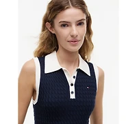 Tommy Hilfiger Women's Cable Knit Collared Polo Sweater