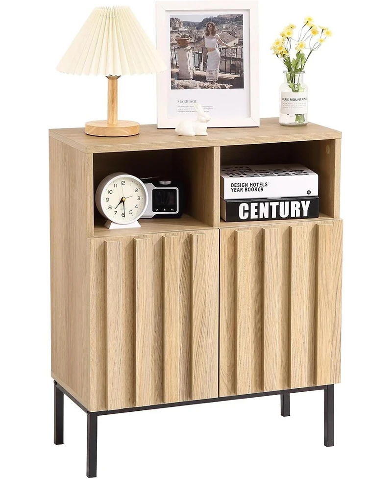 gaomon Set of 2 Fluted Sideboard Storage Cabinets, Buffet Credenza Accent Console with Doors for Living Room, Dining Room