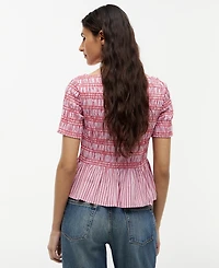 Tommy Hilfiger Women's Smocking Striped Boat Neck Cotton Top