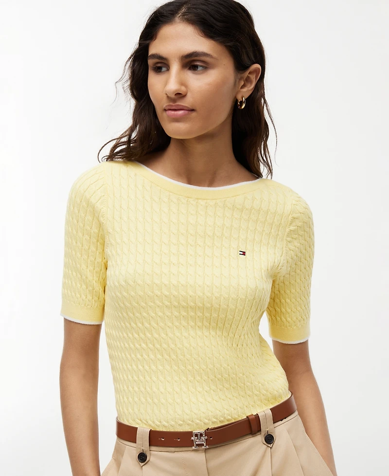 Tommy Hilfiger Women's Boat Neck Short-Sleeve Cotton Sweater