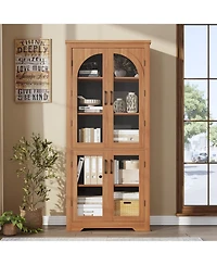 gaomon Kitchen Pantry Cabinet - 70" Tall Storage Cabinet with 4 Arched Glass Doors and Adjustable Shelves, Cupboard Organizers for Kitchen.