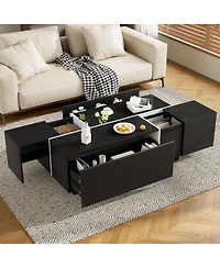 Rainsken Extendable Coffee Table - High-Gloss Finish, 2 Hidden Storage Space and 2 Drawers, Multi-Functional Center Table for Living Room