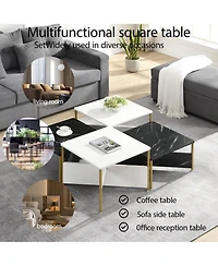 Rainsken Mid-Century Square Nesting Coffee Table Set of 4, Adjustable Combined Center Table for Home Living Room Decor