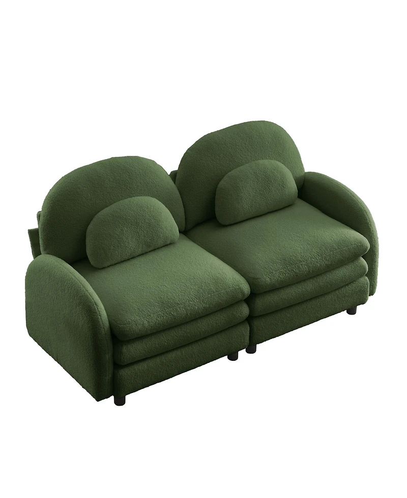 Rainsken Modern Modular 2-Seater Teddy Sofa, Curved Back and Armrest Design with Matching Curved Lumbar Pillows for Home Living Space