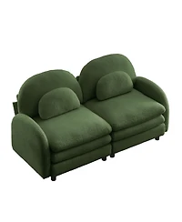 Rainsken Modern Modular 2-Seater Teddy Sofa, Curved Back and Armrest Design with Matching Curved Lumbar Pillows for Home Living Space