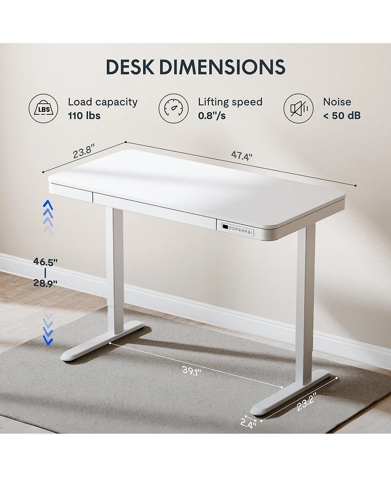 FlexiSpot EW2 48"x24" Electric Height-Adjustable Desk with Spacious Drawer - Quick Install