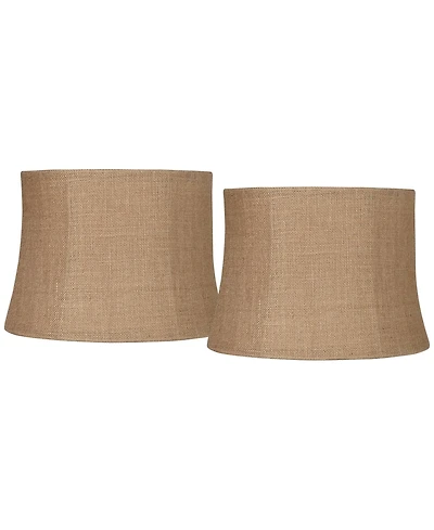 Springcrest Set of 2 Softback Drum Lamp Shades Natural Burlap Medium 12" Top x 14" Bottom x 10" High Spider Harp Finial Fitting