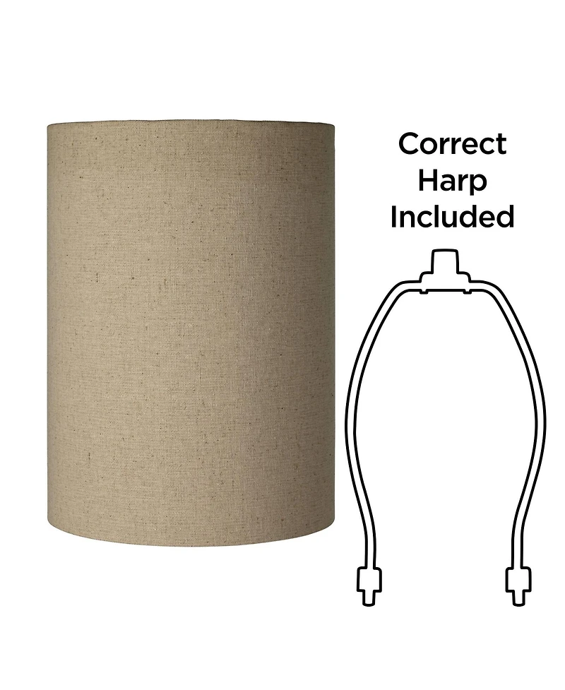Springcrest Set of 2 Cylinder Lamp Shades Tan Small 8" Top x 8" Bottom x 11" High Spider with Replacement Harp and Finial Fitting