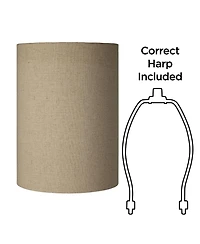 Springcrest Set of 2 Cylinder Lamp Shades Tan Small 8" Top x 8" Bottom x 11" High Spider with Replacement Harp and Finial Fitting