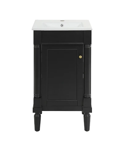 Busdays 18 Inch French Style Small Bathroom Vanity with Ceramic Sink Adjustable Shelf Soft Close Hinges Storage Cabinet