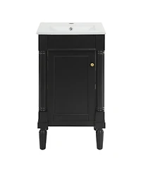 Busdays 18 Inch French Style Small Bathroom Vanity with Ceramic Sink Adjustable Shelf Soft Close Hinges Storage Cabinet