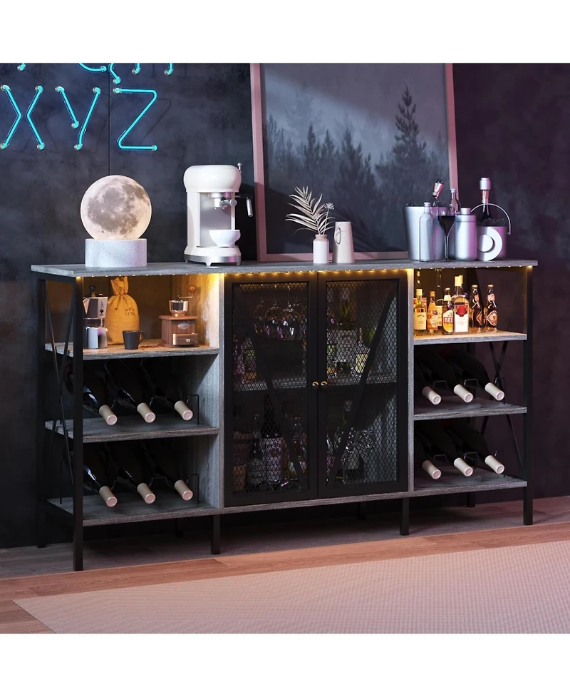 gaomon Modern Liquor Cabinet Station with Wine Rack and Mesh Door, Kitchen Sideboard Buffet Cabinet for Living Room