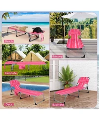 Gouun Adjustable Folding Beach Lounge Chair with Face Hole and Pillow