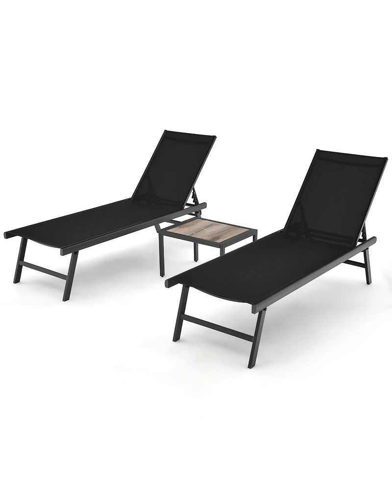 Gouun 3-Piece Aluminum Patio Chaise Lounge Set with Side Table