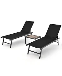 Gouun 3-Piece Aluminum Patio Chaise Lounge Set with Side Table