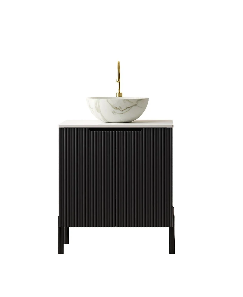 Sillysis 24 Inch Modern Bathroom Vanity with Ceramic Bowl Vessel Sink, Sintered Stone Top and Soft Close Storage Cabinet.