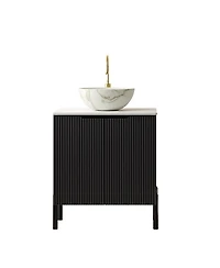 Sillysis 24 Inch Modern Bathroom Vanity with Ceramic Bowl Vessel Sink, Sintered Stone Top and Soft Close Storage Cabinet.
