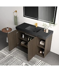 Sillysis 48 Inch Bathroom Vanity with Quartz Sink, Fluted Cabinet, Soft Close Doors and Adjustable Shelves for Large Bathrooms