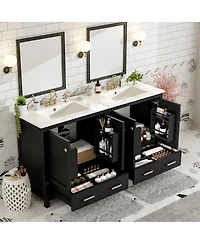 Sillysis 60 Inch Double Bathroom Vanity Set, Freestanding Solid Wood Cabinet with Ceramic Sinks and Soft Close Doors, Modern Storage.