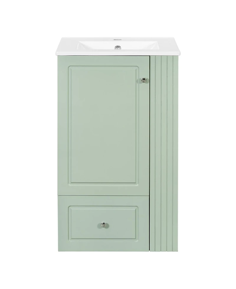 Sillysis 20 Inch Bathroom Vanity with Ceramic Sink, Soft Close Drawer and Side Shelves, Freestanding Storage Cabinet for Small Spaces.