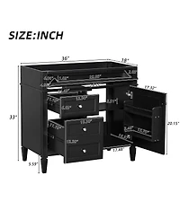 Sillysis 36 Inch Modern Bathroom Vanity without Top Sink, Soft Close Drawers, Adjustable Shelf and Door Organizer for Small Spaces.
