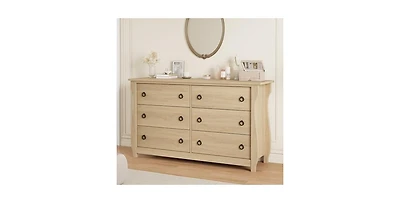 gaomon 6 Drawer Dresser for Bedroom, Wide Modern Wood Chest with Ring Pull Handles