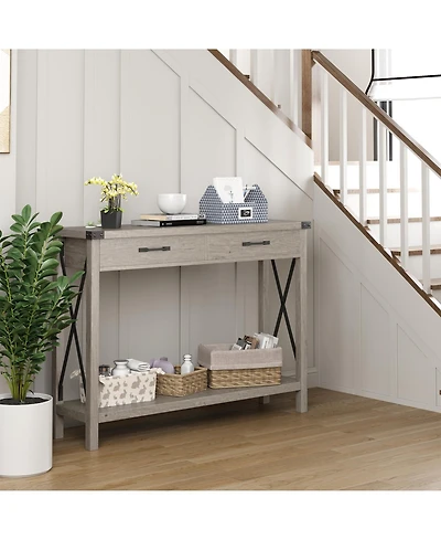 gaomon 31" Industrial Console Table with Drawers and Open Shelf