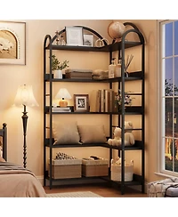 gaomon 68.5" Industrial L-Shaped Corner Bookshelf, 5-Tier Arched Metal Frame Corner Bookcase