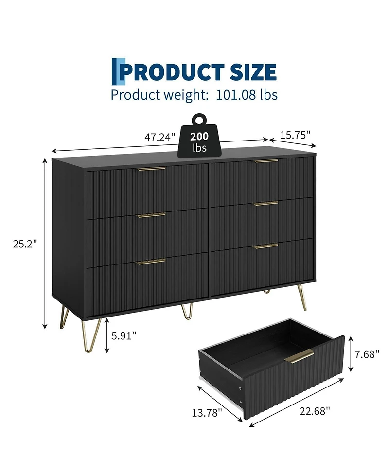 gaomon Fluted 6 Dresser Drawers for Bedroom
