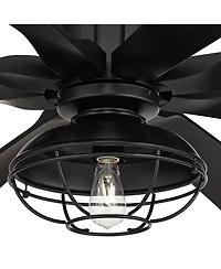 Possini Euro Design 60" Defender Modern Industrial Indoor Outdoor Ceiling Fan Led Light Remote