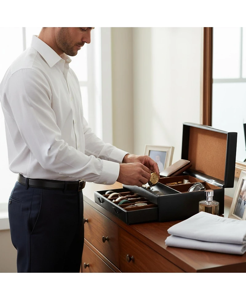 Yigii Box Organizer Valet Tray Faux Leather Jewelry Storage Compartments