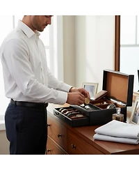 Yigii Box Organizer Valet Tray Faux Leather Jewelry Storage Compartments