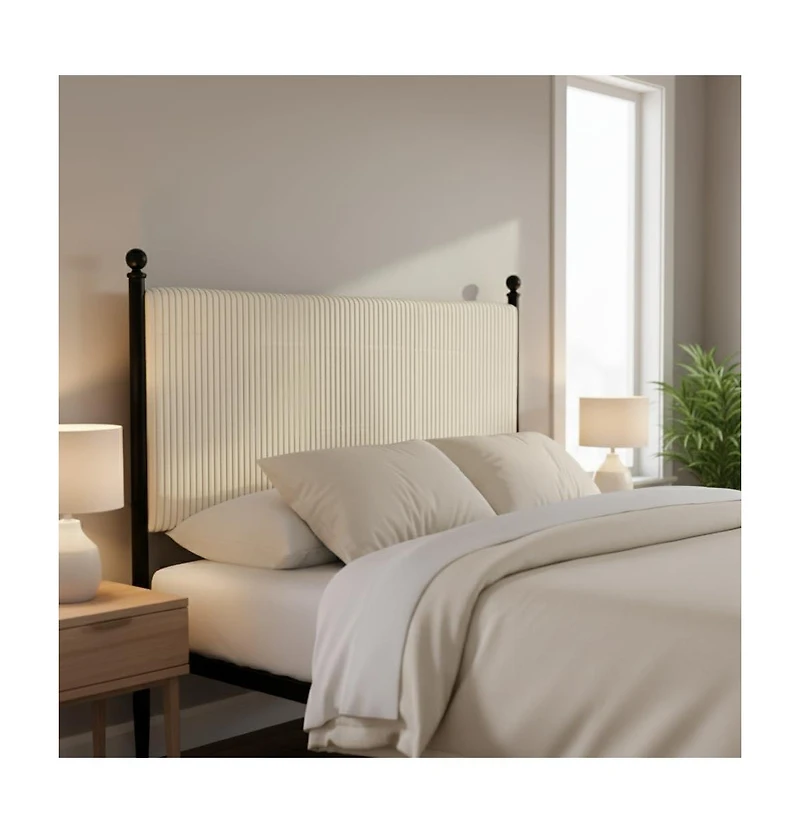 gaomon Full Upholstered Bed Frame with Vertical Stripe Headboard, Corduroy Fabric, Metal Legs, No Box Spring Needed