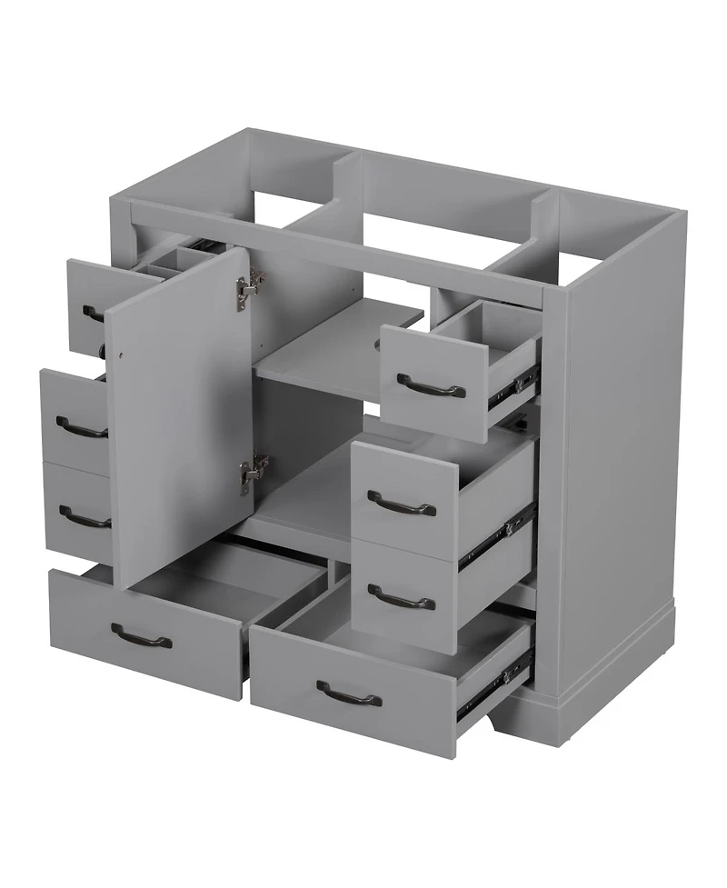 Sillysis 36 Inch Modern Bathroom Vanity Base without Sink, Solid Wood and Mdf Cabinet, 6 Drawers Adjustable Shelf, Freestanding Storage.