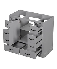 Sillysis 36 Inch Modern Bathroom Vanity Base without Sink, Solid Wood and Mdf Cabinet, 6 Drawers Adjustable Shelf, Freestanding Storage.