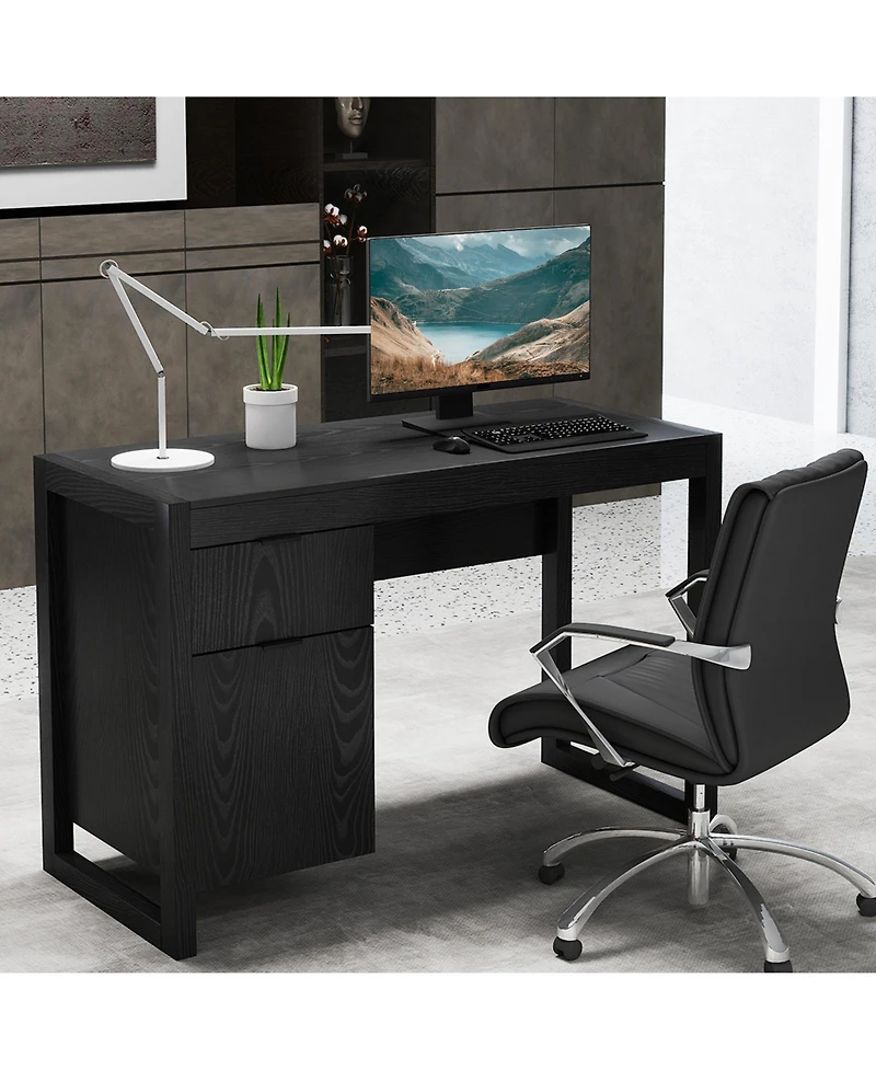 Gouun Computer Desk with Cabinet and Drawer