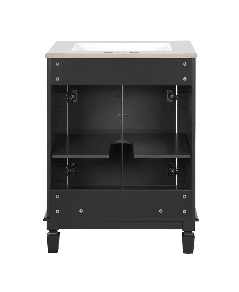 Sillysis 24 Inch Freestanding Bathroom Vanity with Ceramic Sink, Soft Close Storage, Solid Wood Cabinet for Small Spaces.