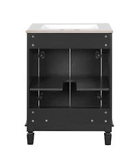 Sillysis 24 Inch Freestanding Bathroom Vanity with Ceramic Sink, Soft Close Storage, Solid Wood Cabinet for Small Spaces.