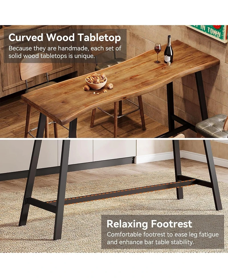 Tribesigns Solid Wood Bar Table, Counter Height Pub Table with Sturdy Metal Frame, Industrial Narrow Dining Counter Bar Units