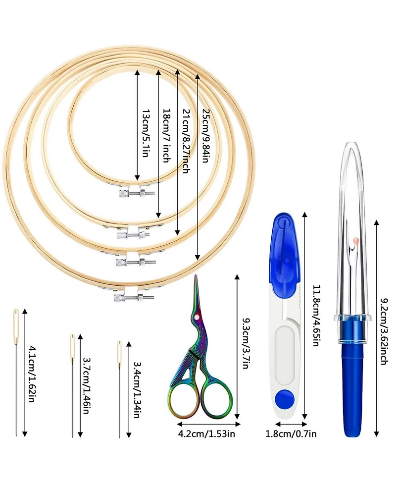Gnuadz 53 Pieces Cross Tool Embroidery Starter Kit Hoop Ring Sewing Threading Thimbles Floss Bobbins Seam Ripper