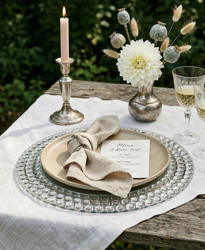 American Atelier Triple-Bead Mirror Glass Charger Plates, Set of 4